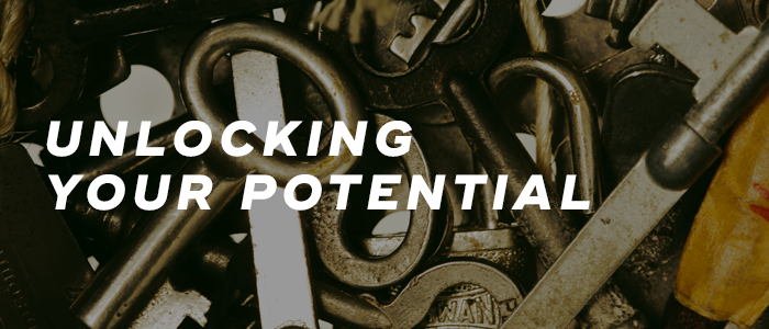Metal tools with "unlocking your potential" overlaid